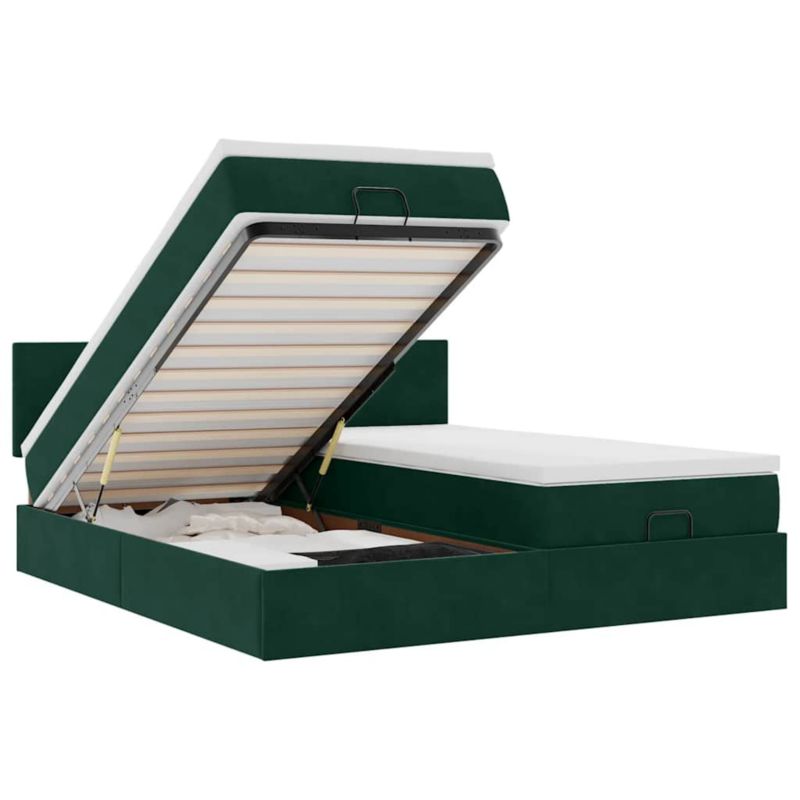 Łóżko otomana WaszeMeble z materacem 200x220 cm Ciemnozielony aksamit z LED ze schowkiem WM-3312914 1 szt.