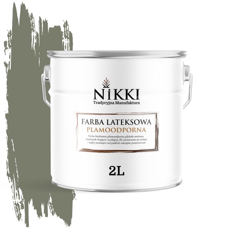 Farba Lateksowa Premium do Ścian i Sufitów Odporna na Plamy NIKKI Khaki ciemny H1720 Głęboki Mat 2L
