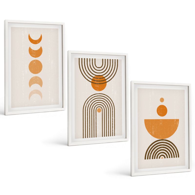 Zestaw 3 Obrazów w Białej Ramie ArtPrintCave 40x60 cm Galeria Ścienna Boho minimalistyczne dekoracje 1 kpl.