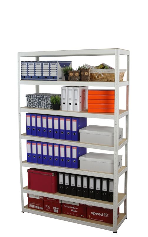 Regał metalowy MODO24 magazynowy biały helios 270x150x35cm 7 półek po 275 kg 1 szt.