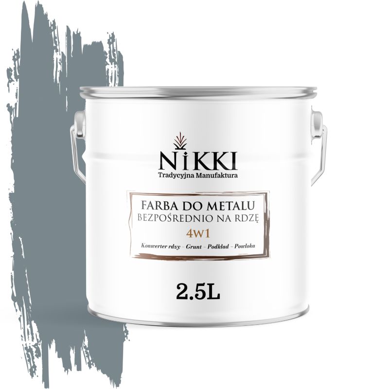 Farba do Metalu Antykorozyjna 4w1 NIKKI Wiewiórka szara RAL7000 Półmat 2.5L
