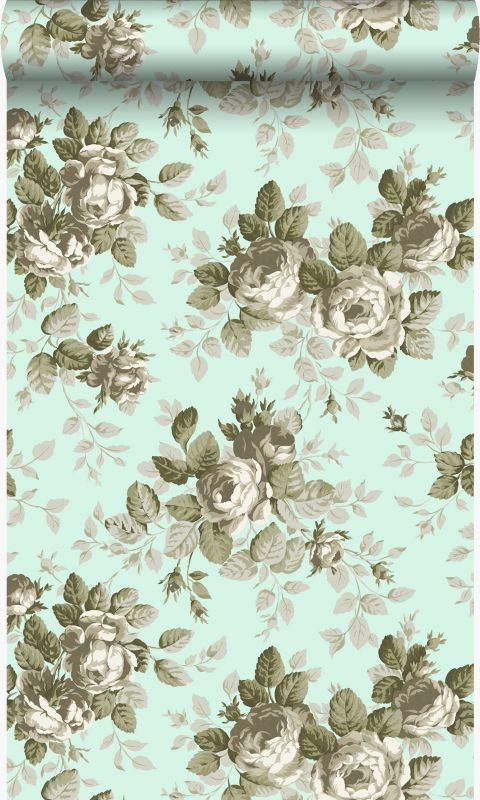 Tapeta Origin Wallcoverings róże morskiej zieleni 53 cm x 10.05 m - 1 rol.