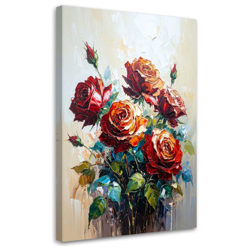 Obraz nowoczesny Feeby Czerwone Róże Kwiaty imitacja farby 70x100cm 1szt