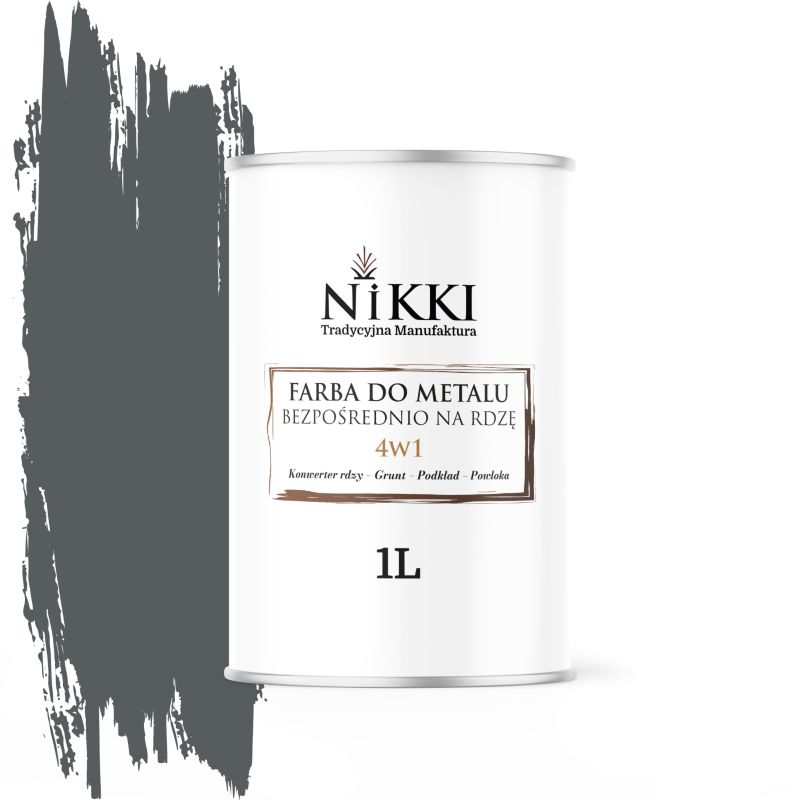 Farba do Metalu Antykorozyjna 4w1 NIKKI Szary bazaltowy RAL7012 Satyna 1L