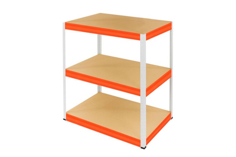 Regał metalowy MODO24 magazynowy warsztatowy biało-pomarańczowy helios 90x180x30cm 3 półki po 275 kg 1 szt.