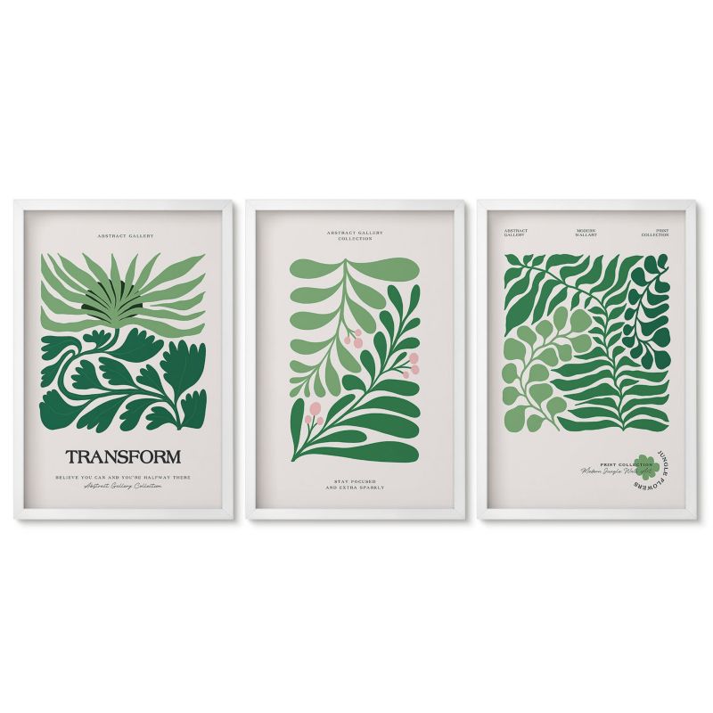 Obrazy w białej ramie Tulup 40x60 cm Zielone liście rośliny kształty Dekoracja ścienna do przedpokoju 1 kpl