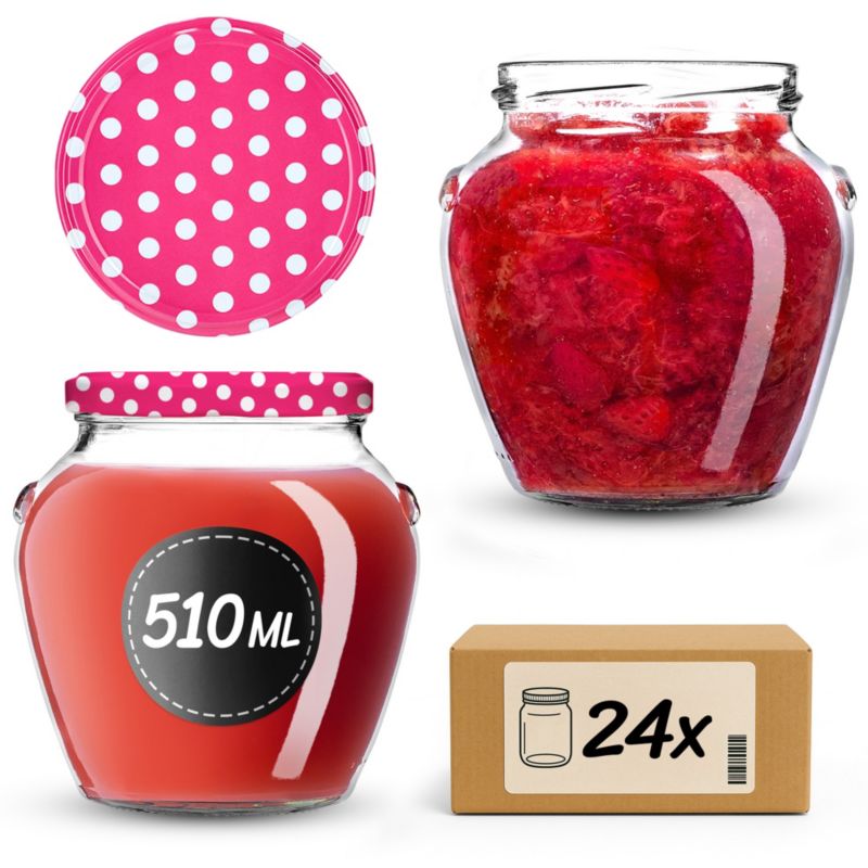 Słoiki KADAX na przetwory 510ml + wieczka "Groszek różowy" 82 mm 24 szt.