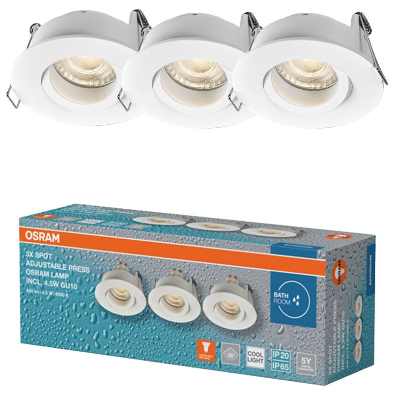 Oprawa Podtynkowa Osram Set Recess LED Oczko Spot IP65 Okrągła GU10 4.5W 320lm 4000K Biała 3 szt.