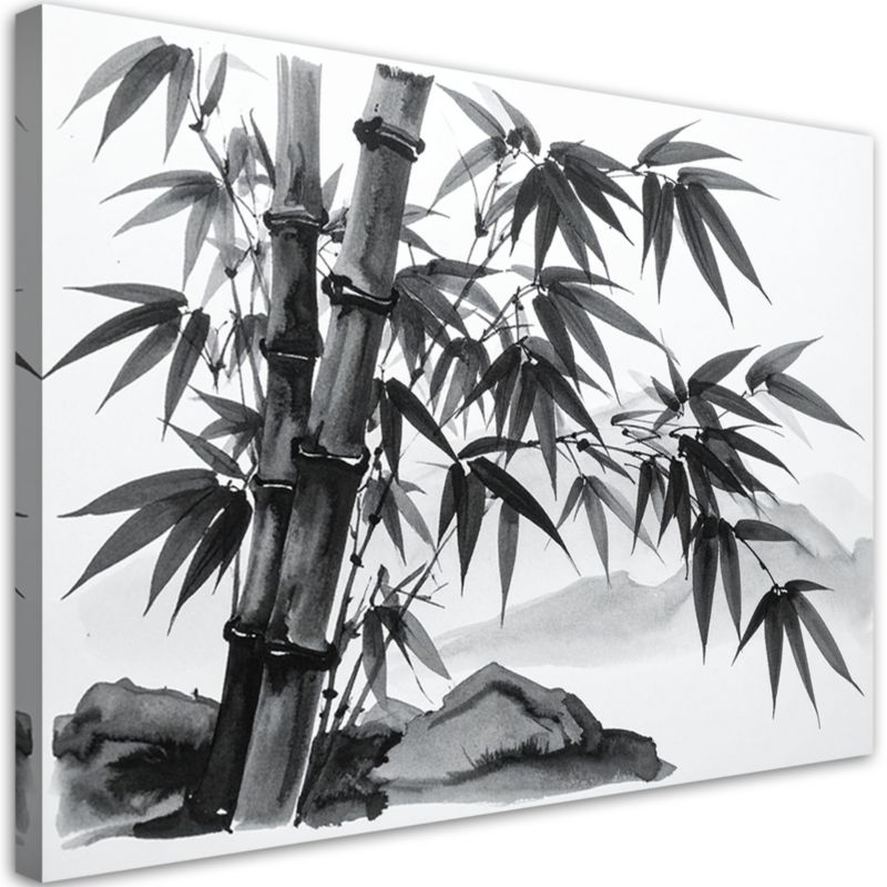 Obraz do salonu sypialni Feeby Bambus liscie krajobraz czarno biały 120x80cm 1szt