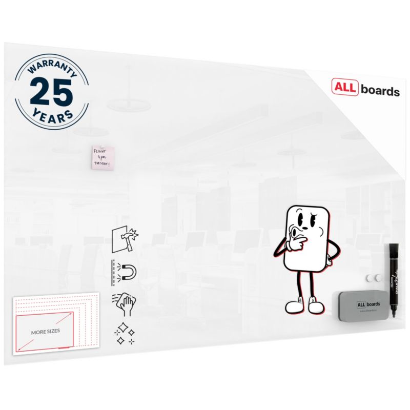 Szklana tablica magnetyczna ALLboards 200x120 cm premium superwhite 1 szt.