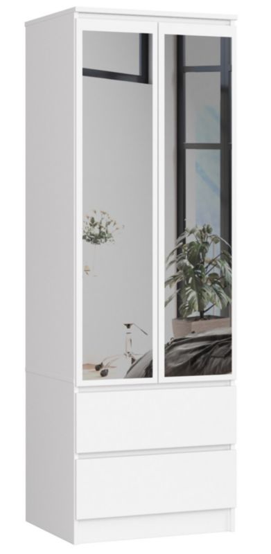 Szafa Akord S60 Biała 60 cm z lustrem 2 drzwi 2 szuflady kolor Biały mat 1 półka 60x51x180 cm 1 szt.