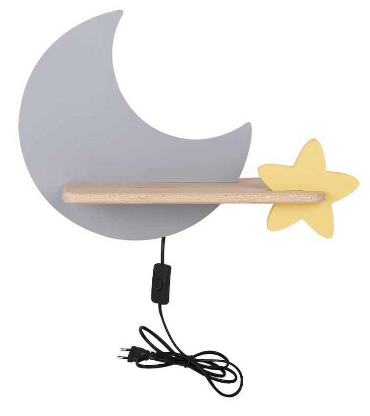 Szary kinkiet LED z półeczką do pokoju dziecięcego IQ KIDS Moon MDF