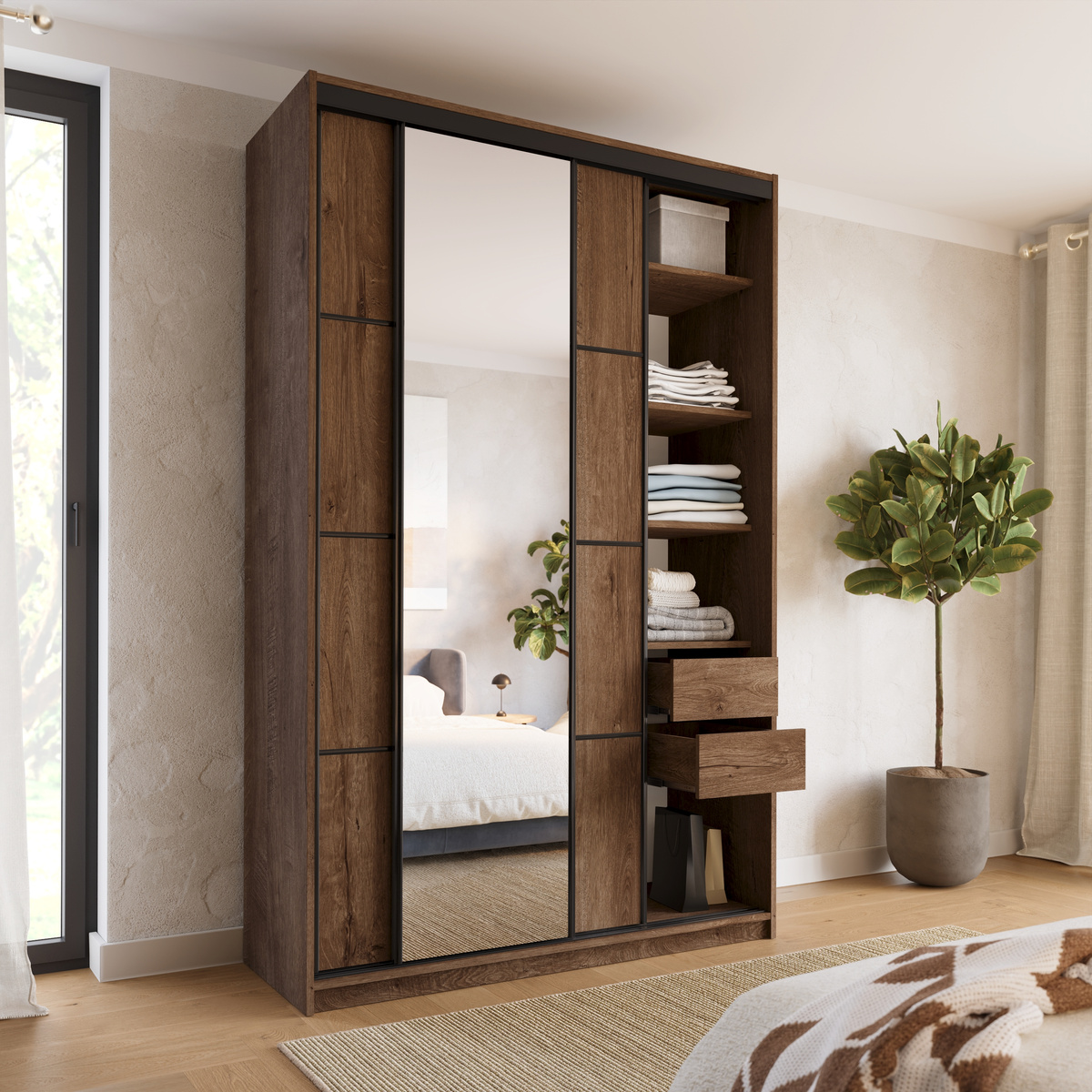 Pojemna szafa przesuwna z lustrem 150 cm LOFT MAX