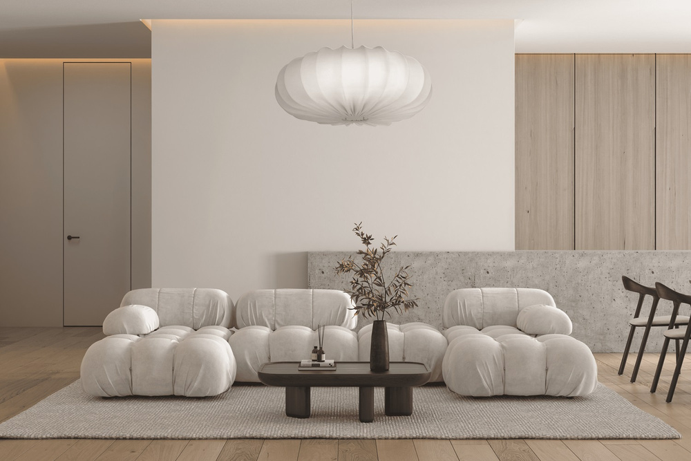 Kremowa lampa wisząca z abażurem 66 cm do salonu CAFEE latte