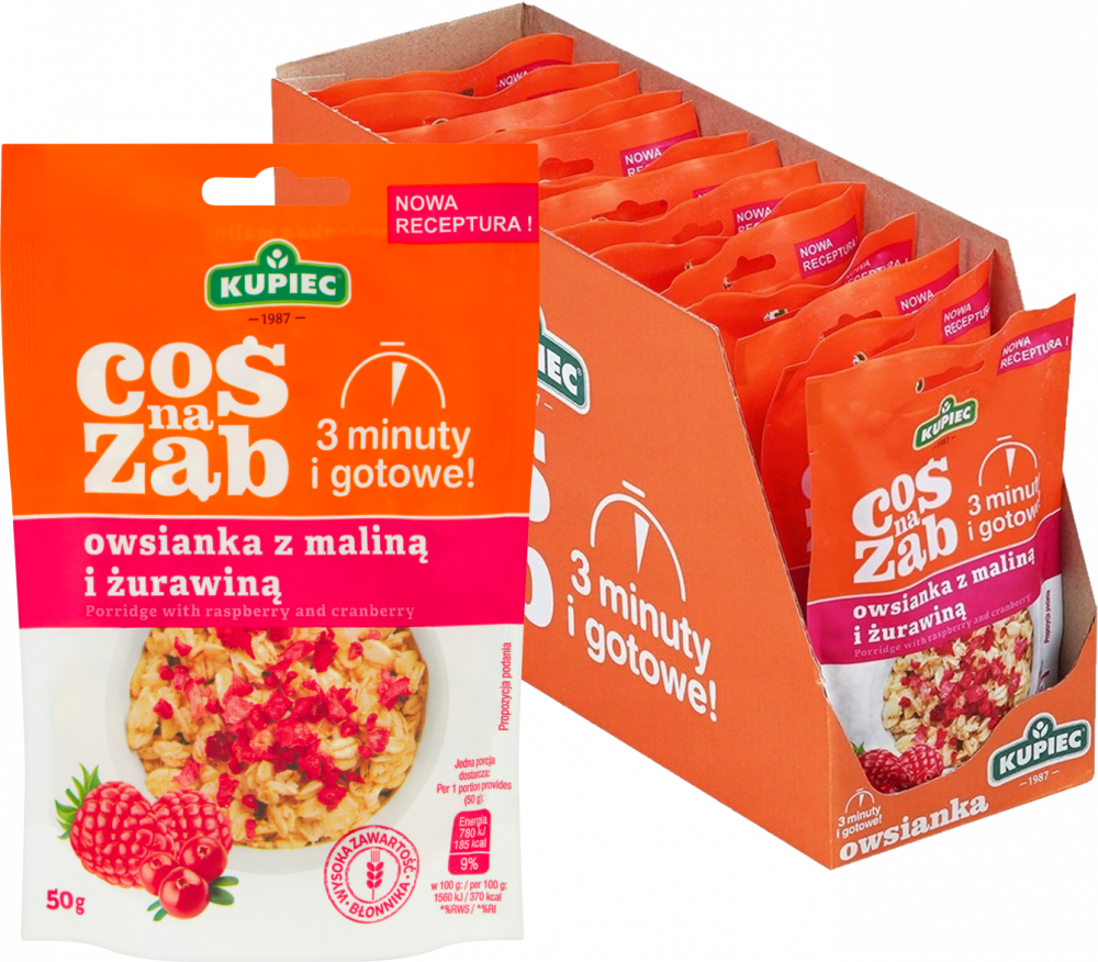 14x Owsianka Kupiec Coś na ząb, malina/żurawina, 50g