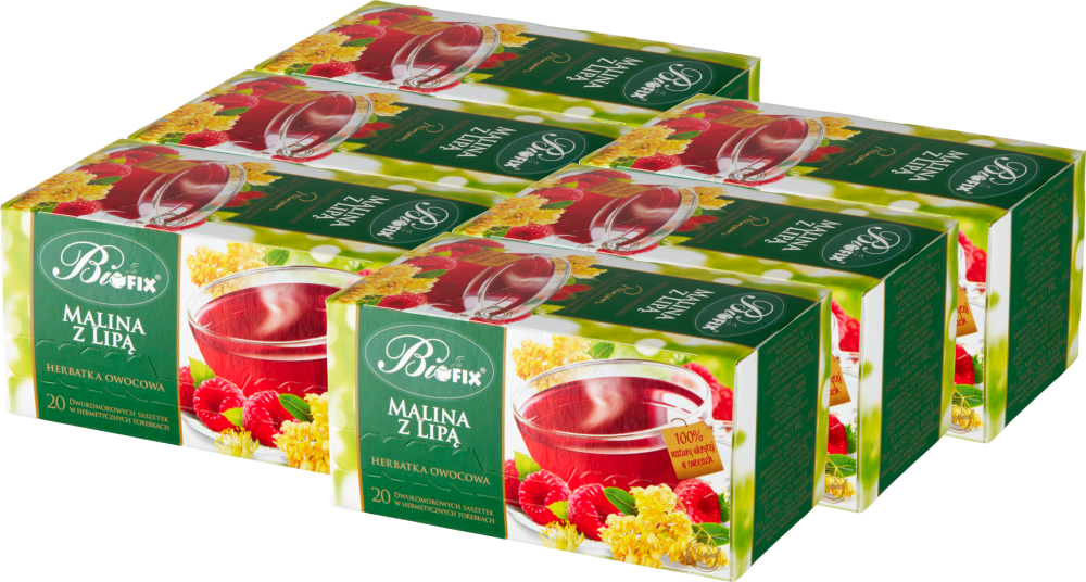 6x Herbata owocowa Bifix Premium, w kopertach, malina z lipą, 20 sztuk x 2g
