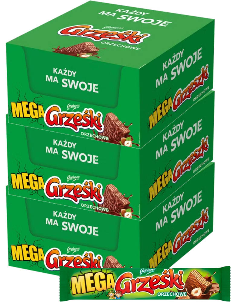 108x Wafelki Grześki Mega, w czekoladzie, orzechowy, 48g