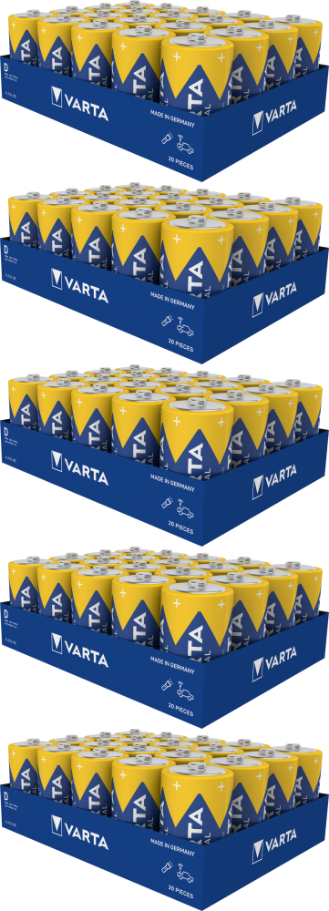 5x Bateria alkaliczna Varta Industrial PRO 4020, D, LR20, 20 sztuk