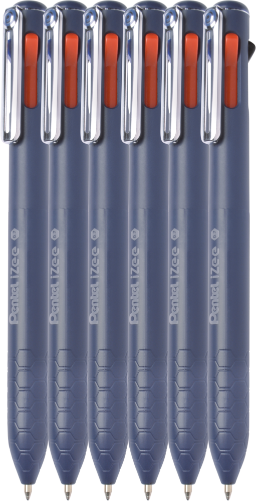 6x Długopis automatyczny Pentel iZee 4 w 1, 4 wkłady, 0.7mm, obudowa granatowa/ wkłady mix kolorów