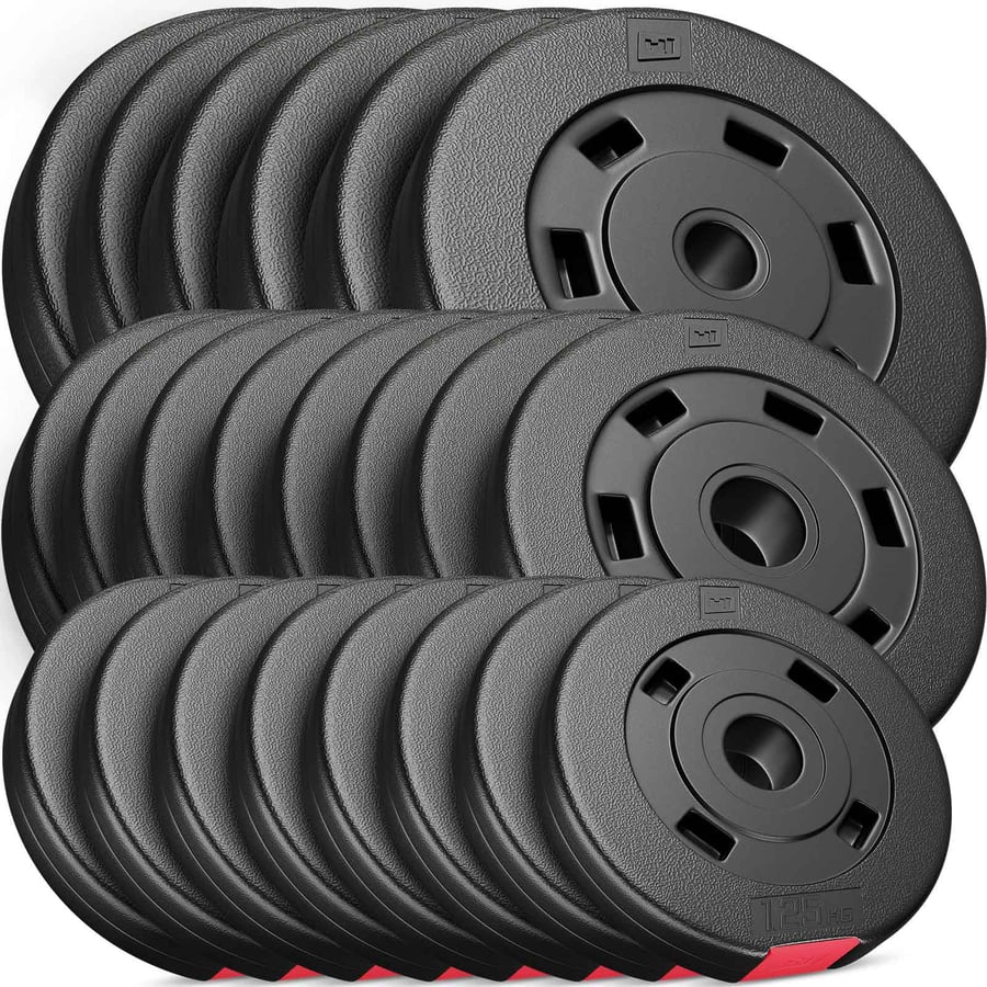 Ensemble de plaques d'haltères en plastique 60 kg 6 x 5 kg; 8 x 2,5 kg; 8 x 1,25 kg