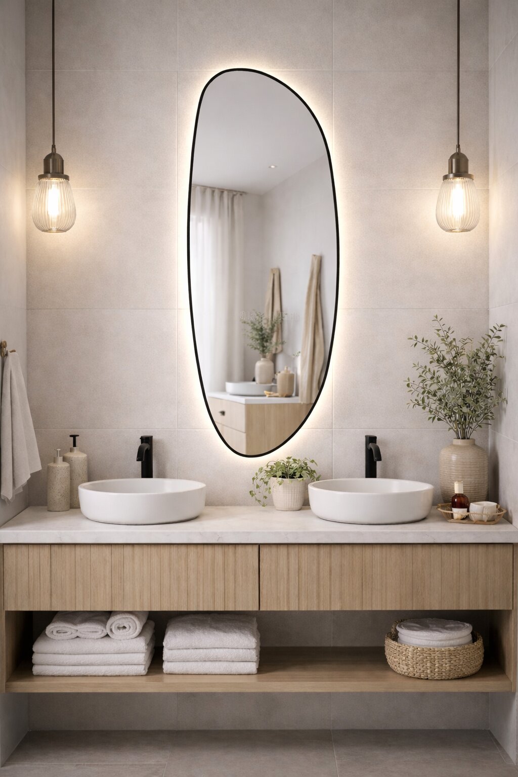 Baltica Design Stone Fluid L lustro 155x50 cm z oświetleniem LED rama czarna barwa neutralna