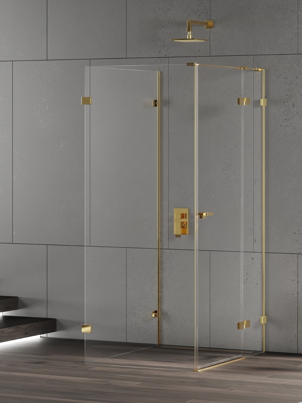 New Trendy Eventa Gold Shine kabina prysznicowa 100x100 cm kwadratowa prawa złoty połysk/szkło przezroczyste EXK-4833