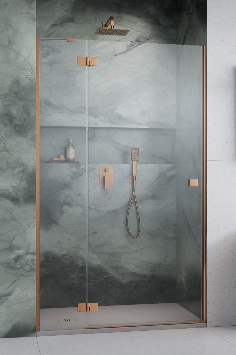 Radaway Essenza Brushed Copper DWJ drzwi prysznicowe 120 cm uchylne miedź szczotkowany/szkło przezroczyste 1385016-93-01L