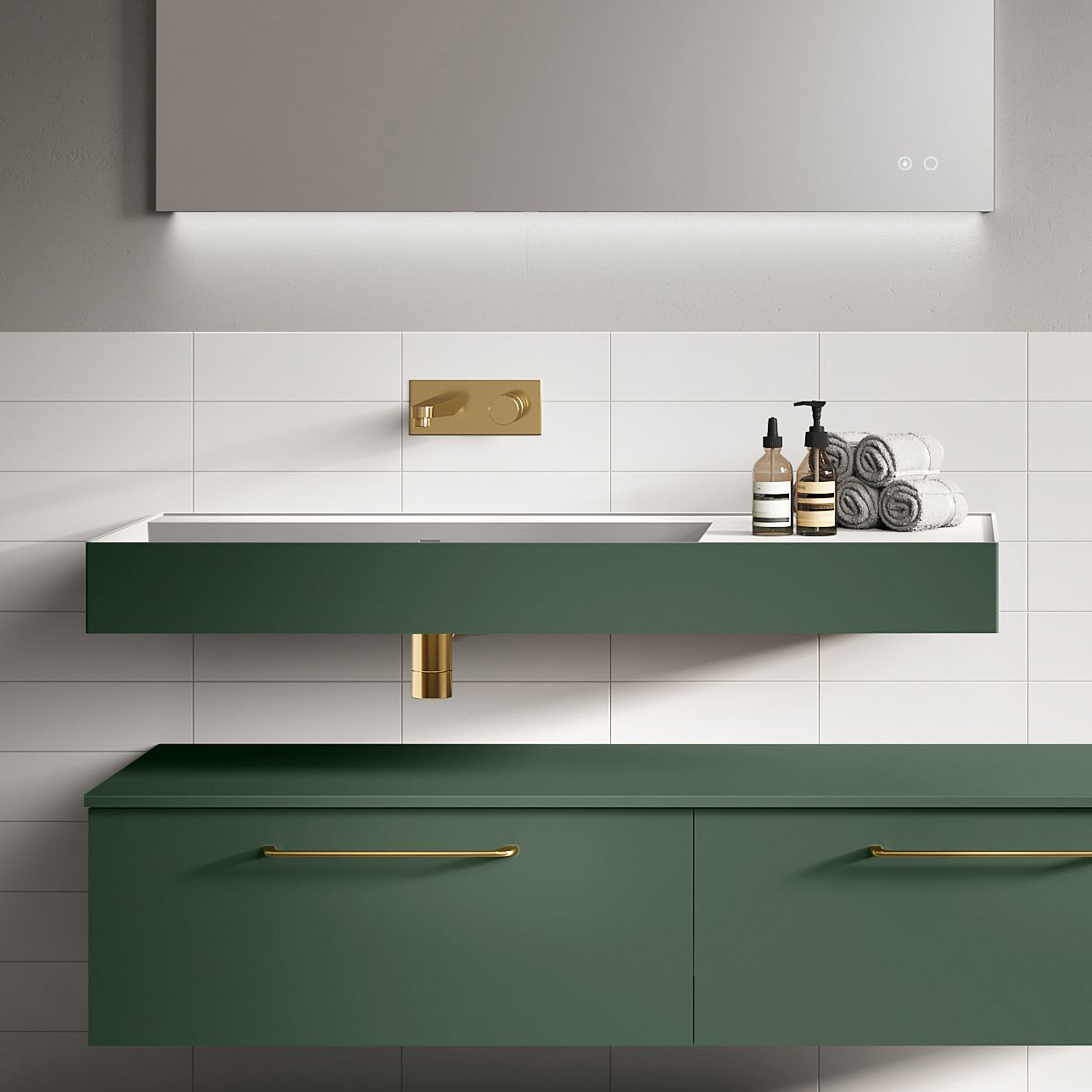 Elita Level umywalka 120,5x45,5 cm prostokątna ścienna lewa white/forest green mat RE041461236200