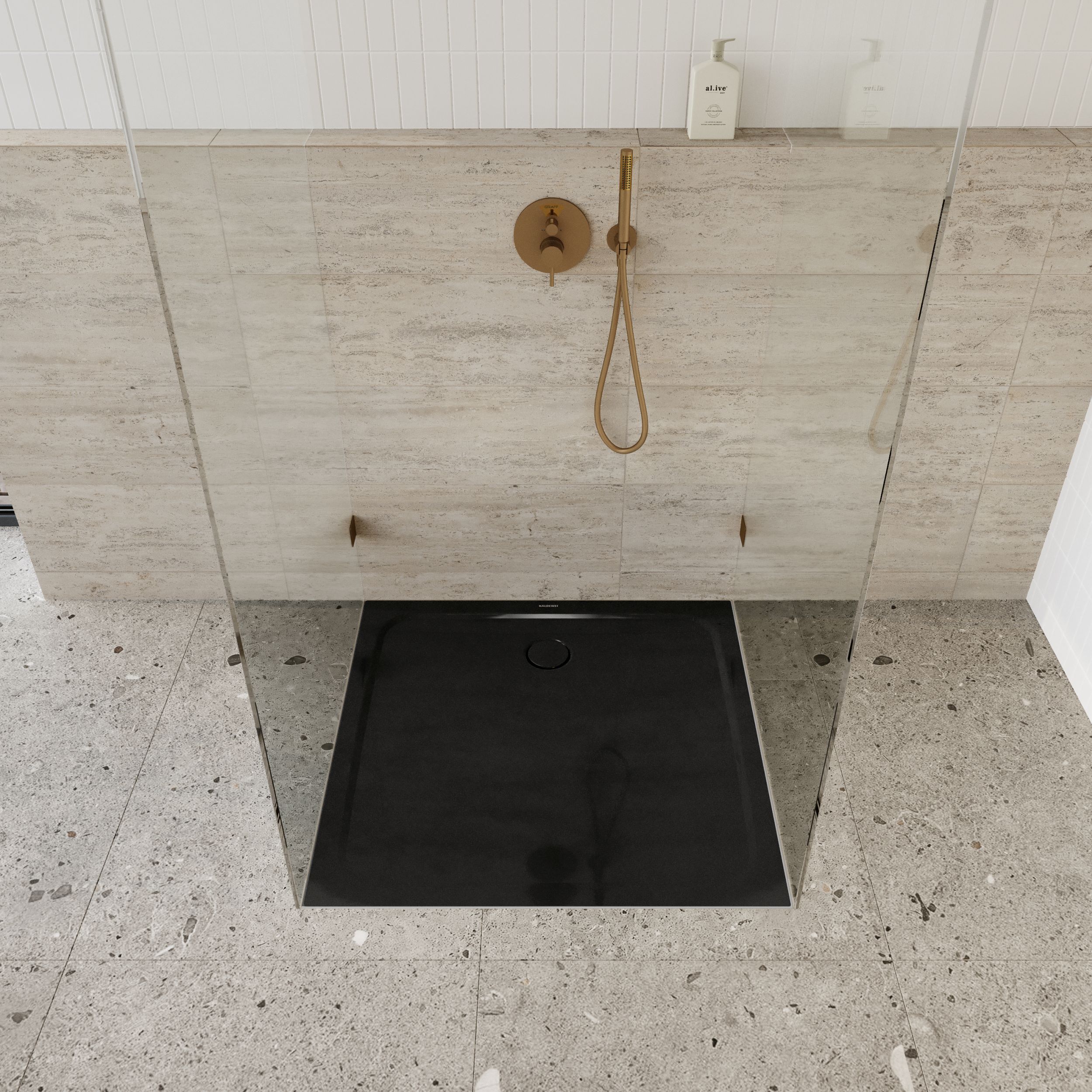Kaldewei Cayonoplan brodzik 90x90 cm kwadratowy model 2254-5 z obniżonym nośnikiem styropianowym, powierzchnią uszlachetnioną czarny ...