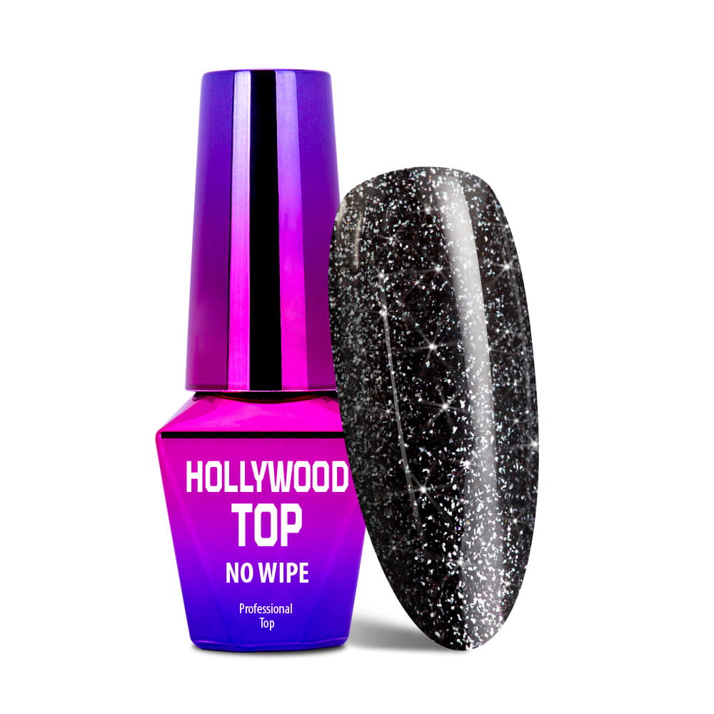 Top no wipe Hollywood MollyLac Silver do lakierów hybrydowych z drobinkami bez przemywania 10 g