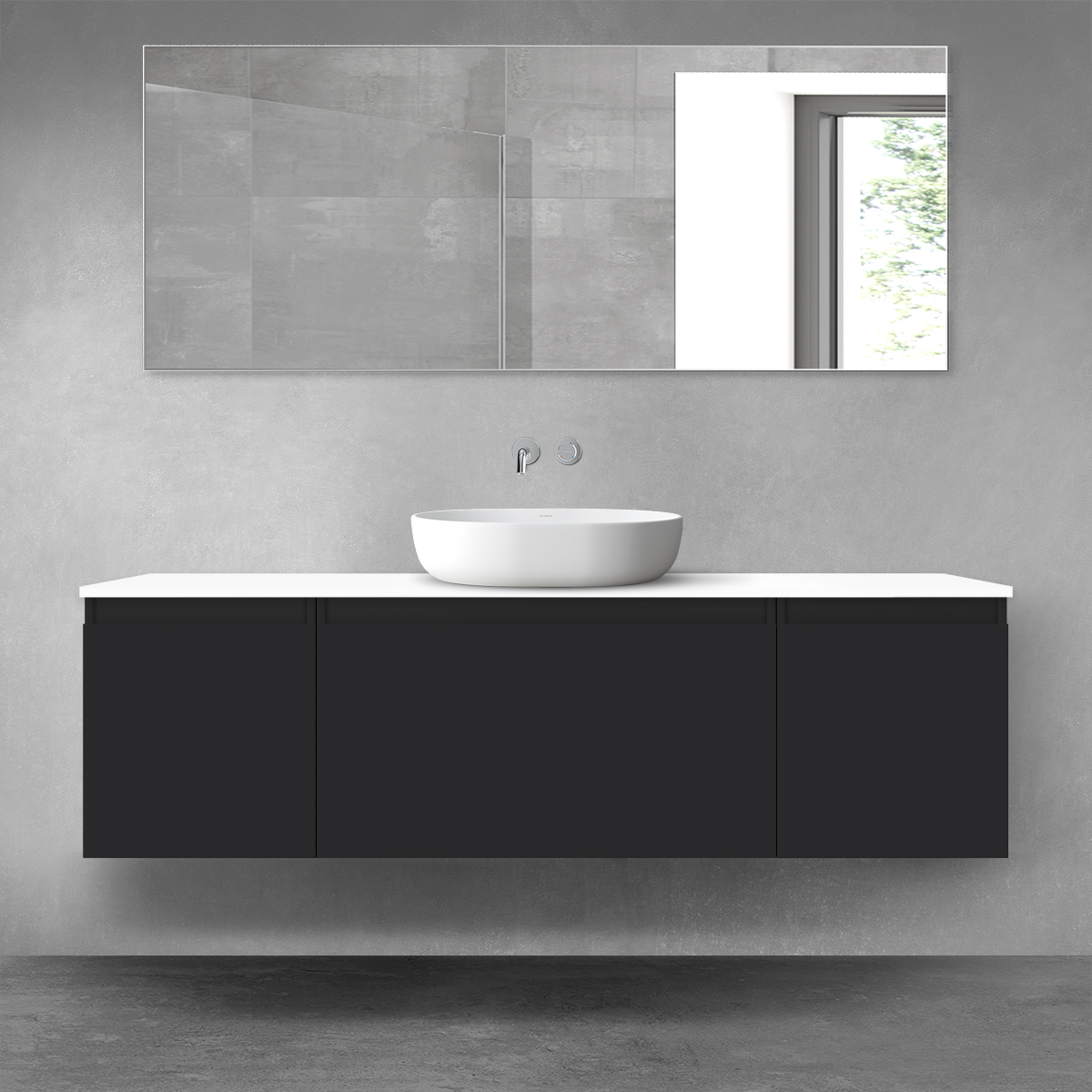 Darmowa Dostawa - Zestaw mebli łazienkowych 160x46.4x48.6 cm podumywalkowa wisząca biała-czarna Oltens Vernal 68454300