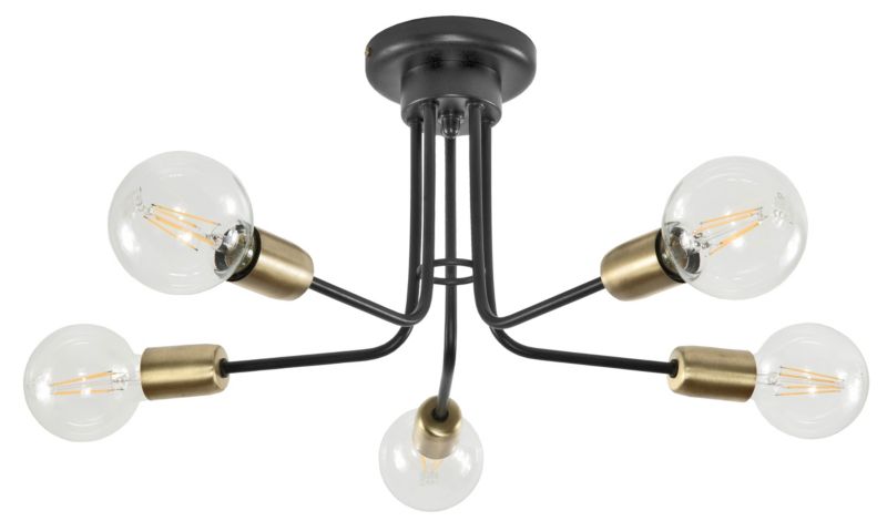 Lampa sufitowa EDYLIT czarna złota loft industrial 5xE27 odkryte żarówki FRIDA MIX 12-100 1 szt.