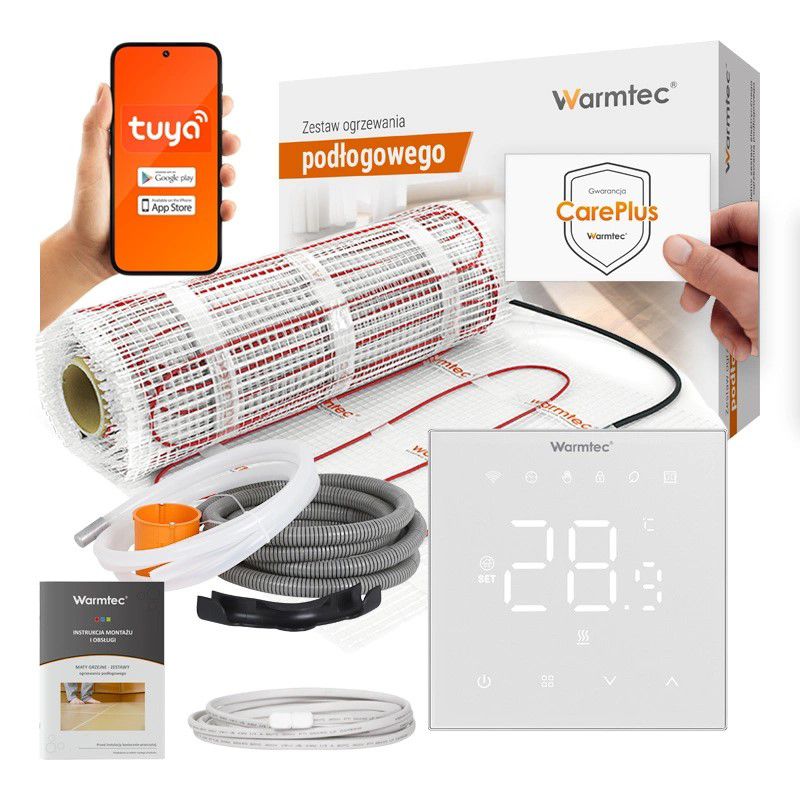 Mata grzewcza grzejna pod płytki Warmtec 2m² 170W/m² Wi-Fi zestaw biały regulator DS2-20/XRT01 1 szt.