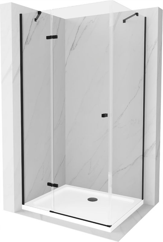 Kabina prysznicowa Mexen Roma uchylna 70 x 110 cm transparent czarna + brodzik Flat biały