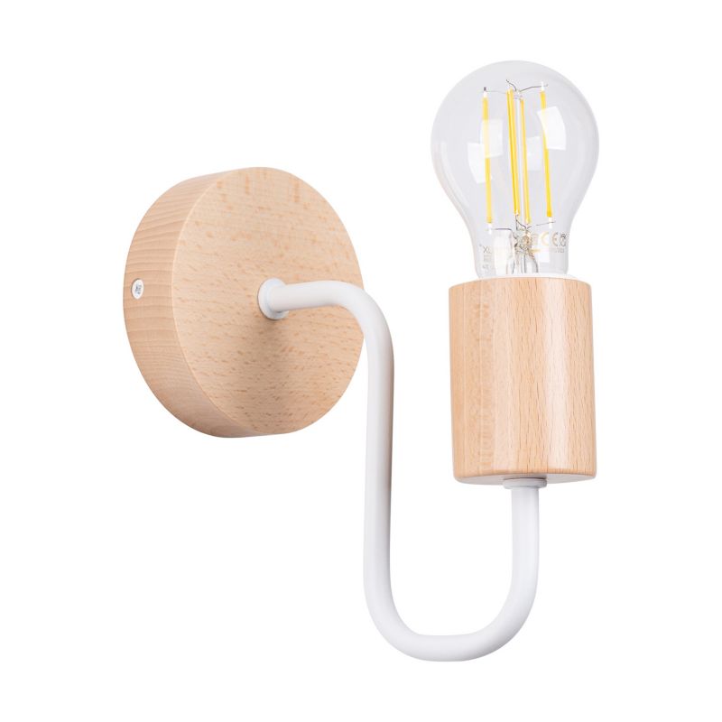 Kinkiet Pure Lume PALMOS biały naturalne drewno 1xE27x15W IP20 wym:18,5x8x19cm - 1 szt.