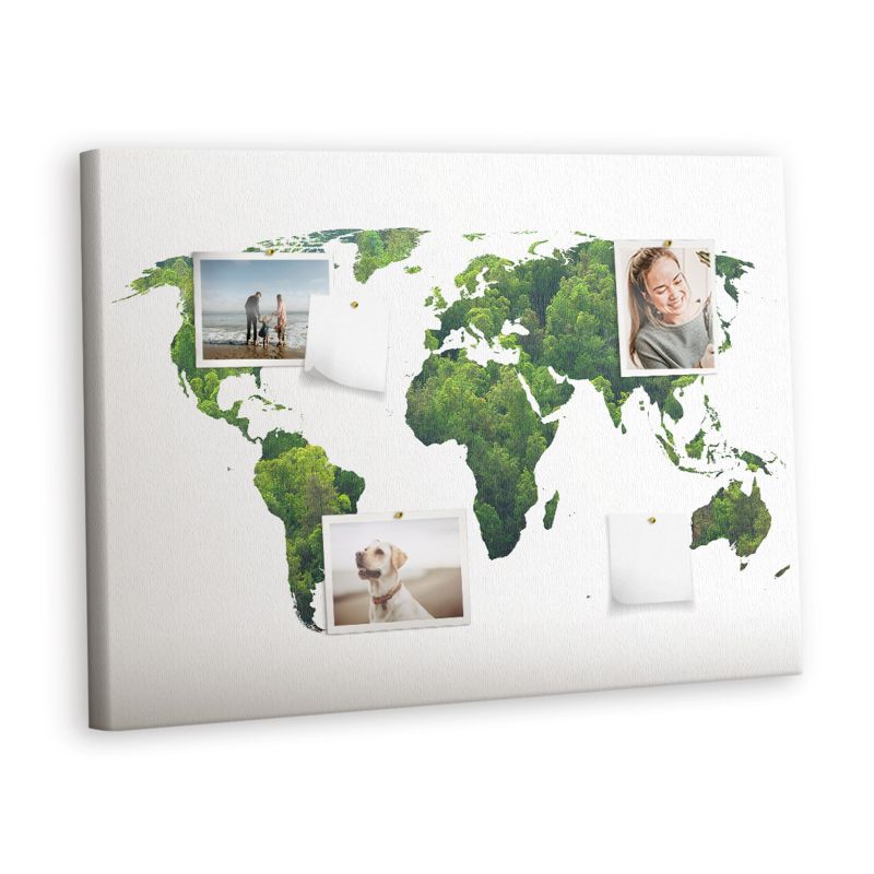 Organizer Ścienny Tablica Korkowa Na Płótnie Tulup 100x70 cm Mapa zielony las Pinezki metaliczne 1 kpl
