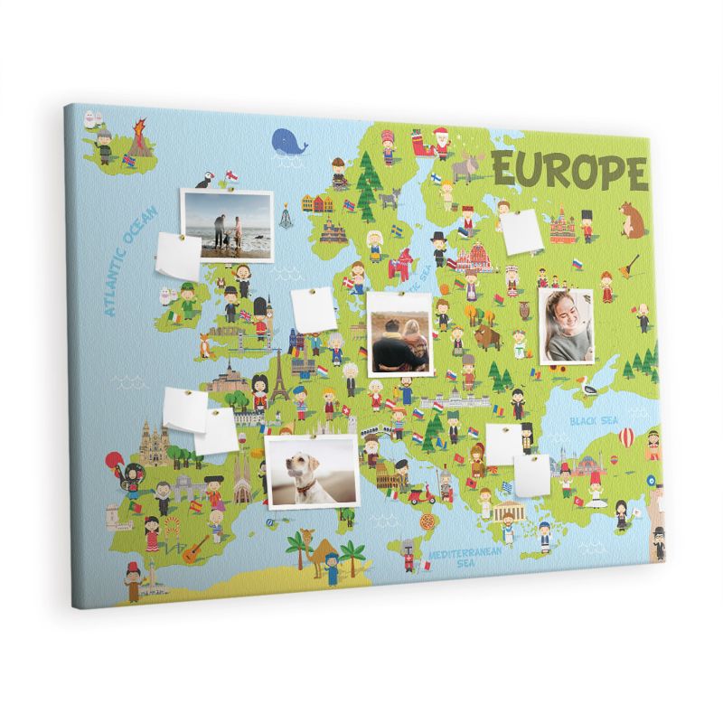 Tablica Korkowa Tulup 140x100 cm Mapa świata z flagami Obraz dekoracyjny ścienny Pinezki metaliczne 1 kpl