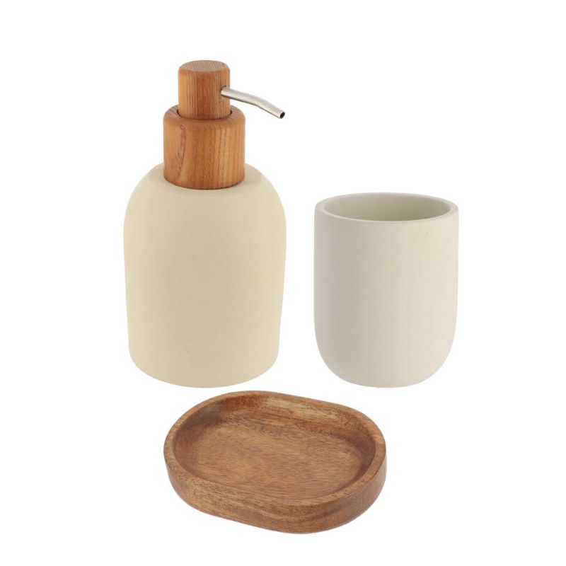 Komplet akcesoriów łazienkowych Tendance Silvestre beżowy 3 el. dozownik 16 cm, kubek 10 cm 1 kpl.