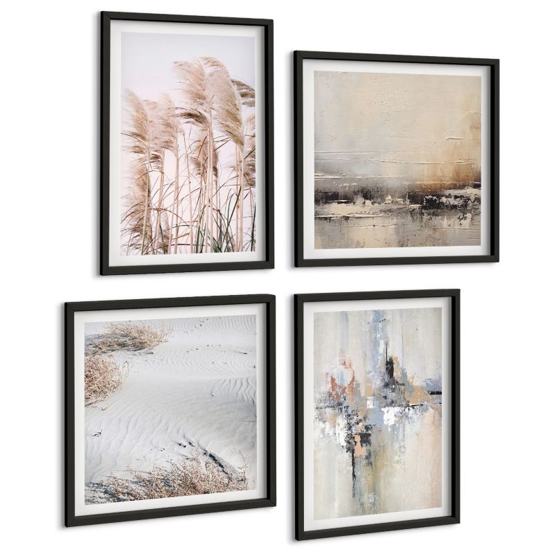 Zestaw Obrazów 4 Częściowy ArtPrintCave (2x50x50+2x40x60cm) Czarna rama Roślinność abstrakcyjne wzory 1 kpl.
