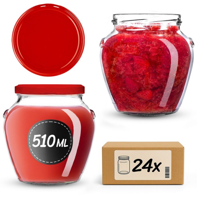 Słoiki KADAX na przetwory 510ml + wieczka "Czerwone" 82 mm 24 szt.
