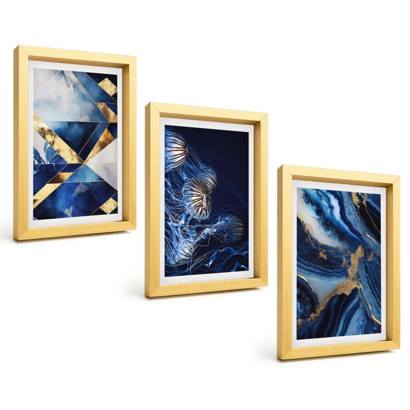 Zestaw Obrazów 3 Częściowy ArtPrintCave Złote Ramki 20x30 cm Dekoracja do Sypialni Abstrakcyjne eleganckie wzory 1 kpl.