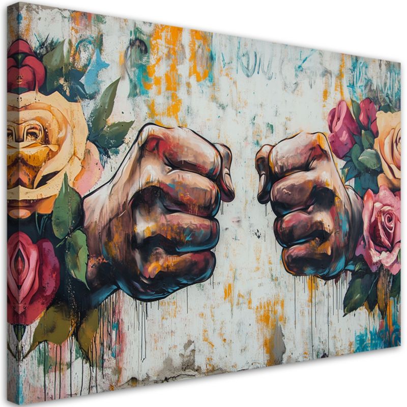 Obraz na płótnie Feeby Graffiti Pięść Kwiaty Street Art 100x70cm 1szt