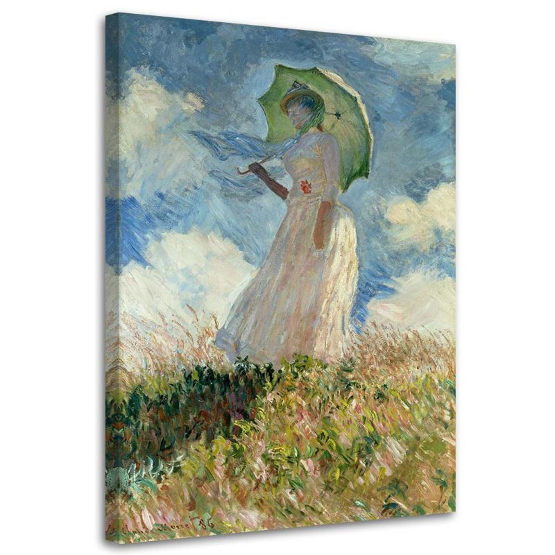 Obraz na płótnie Feeby Kobieta z parasolem obrócona w lewo - C. Monet reprodukcja 60x90cm 1szt