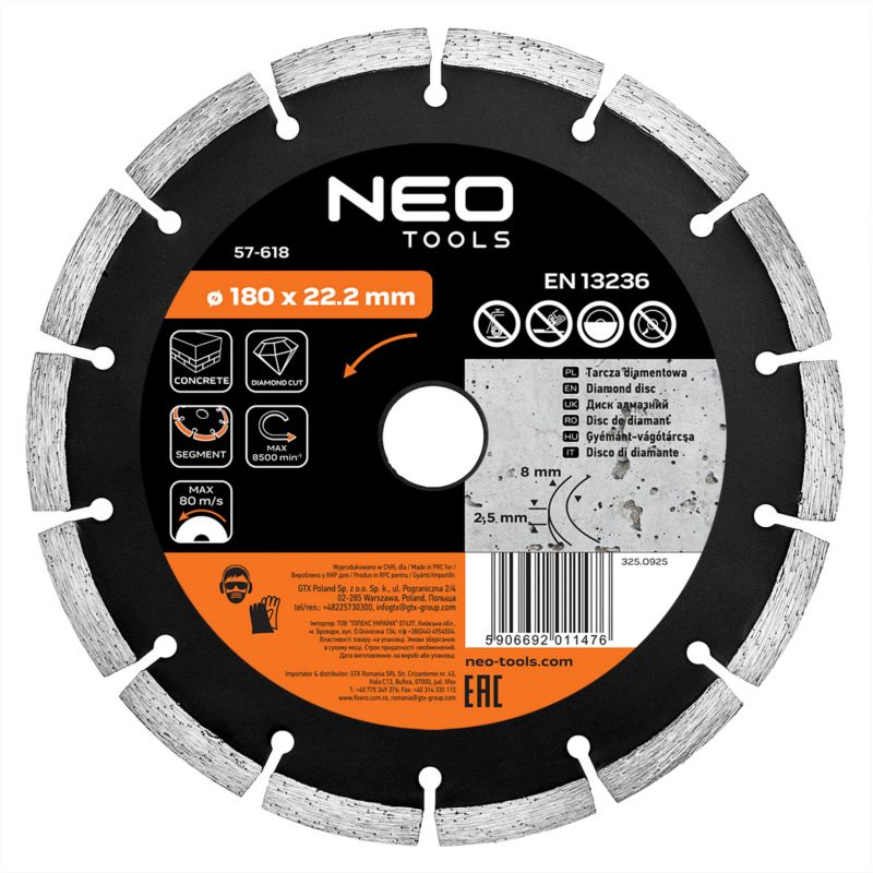 Tarcza diamentowa NEO TOOLS 180 x 22.2 mm, segmentowa 1 szt
