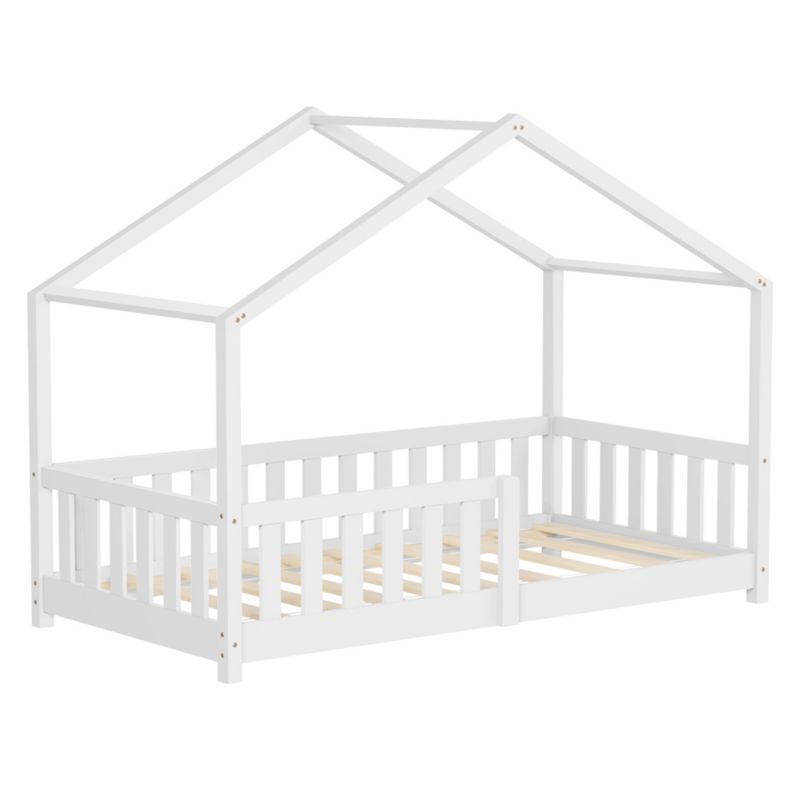 Łóżko dziecięce ML Design Montessori domek 80x160 cm białe z litego drewna sosnowego z 2 szufladami barierką i stelażem 1 szt