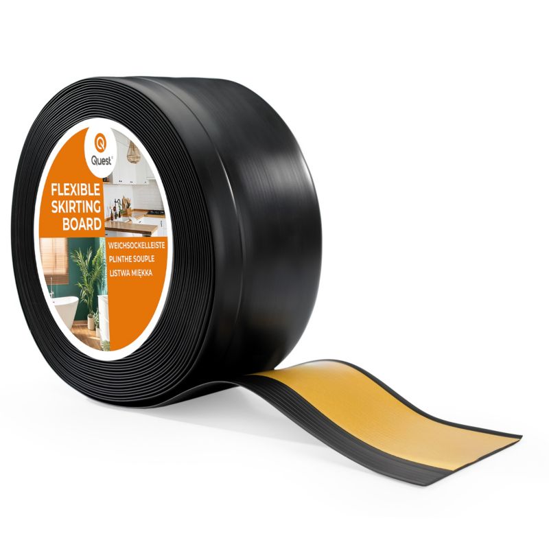 Listwa przypodłogowa samoprzylepna PCV 100x25mm QUEST, elastyczna, miękka listwa cokołowa - 25 m, czarny, 1 szt.