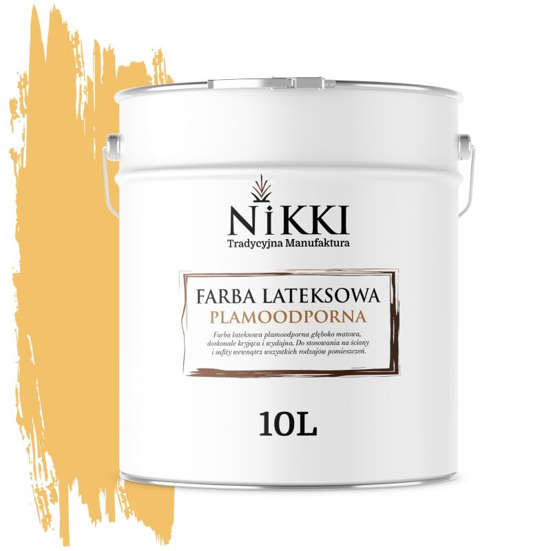 Farba Lateksowa Premium do Ścian i Sufitów Odporna na Plamy NIKKI Miodowy H6554 Głęboki Mat 10L