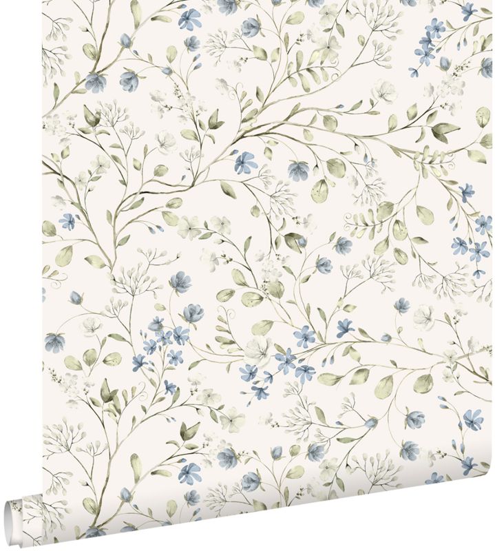 Tapeta ESTAhome kwiaty szaro zielonym,niebieskimIbiałym 50 x 900 cm - 1 rol.