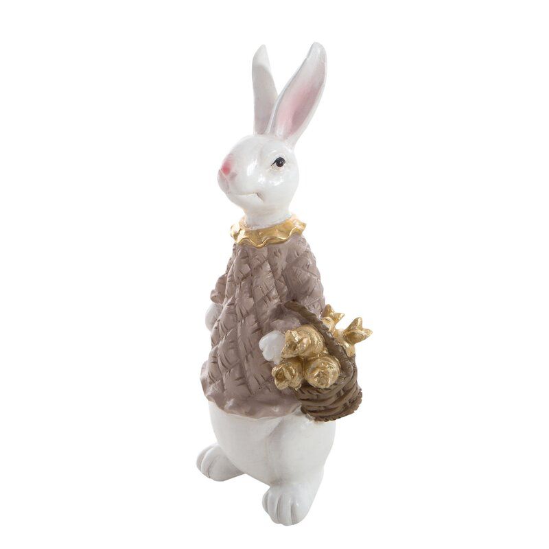 Figurka wielkanocna 156A Zając w sweterku Eurofirany 11 x 9 x 25 cm biała beżowa 1 szt.
