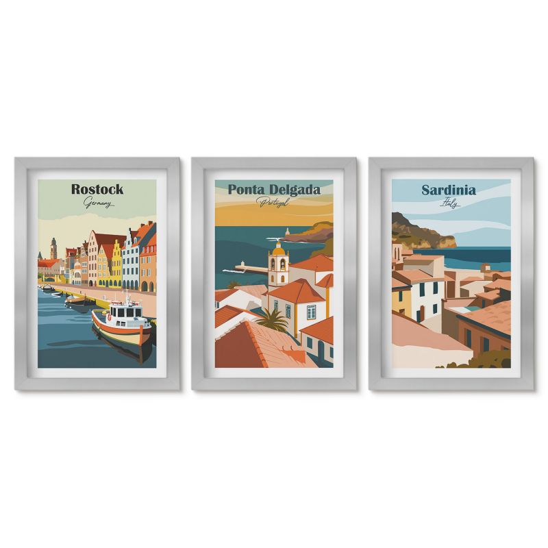 Tryptyk w srebrnej ramie Tulup 20x30 cm Widoki miast nadmorskich Europy Tryptyk 1 kpl
